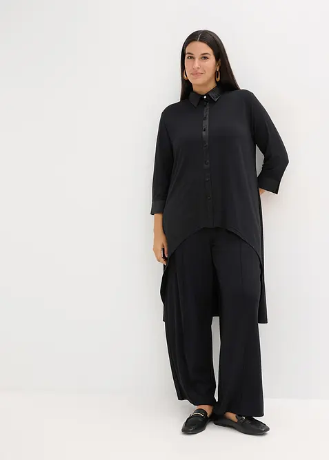 Chemisier en jersey à empiècements en satin, bonprix