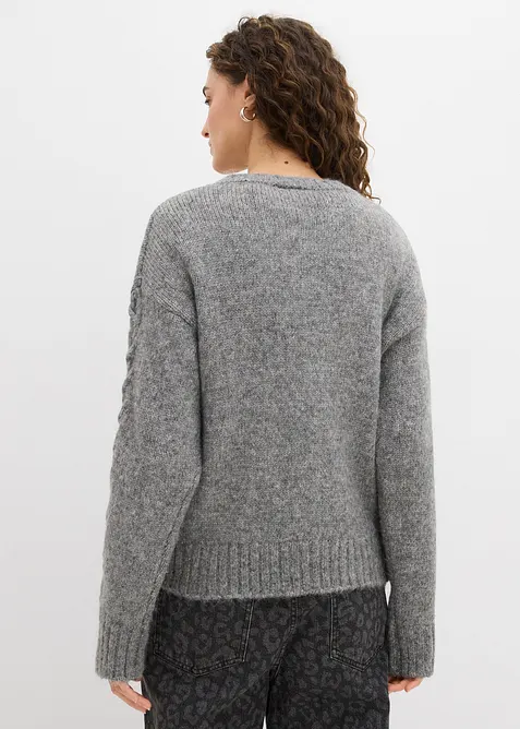 Pull boxy avec motif tressé sur les manches, bonprix