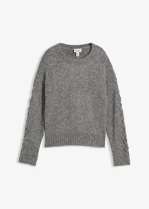 Pull boxy avec motif tressé sur les manches, bonprix