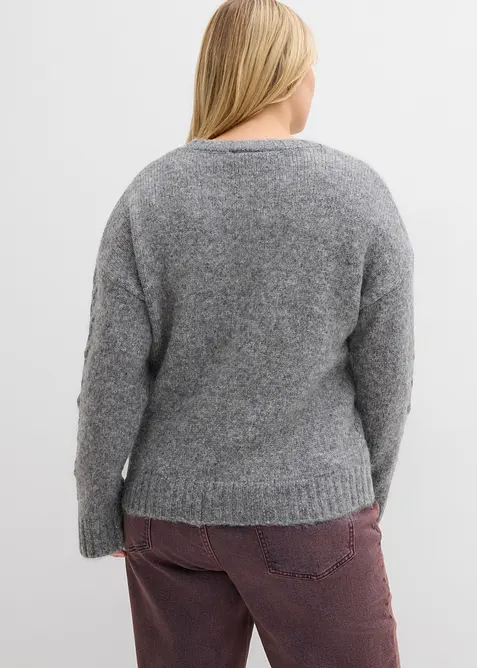 Pull boxy avec motif tressé sur les manches, bonprix