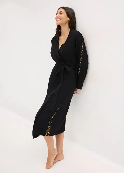 Robe de chambre kimono &agrave; dentelle brillante, bonprix