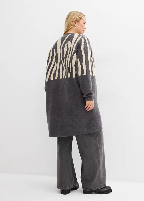 Gilet long en maille à imprimé zèbre, bonprix