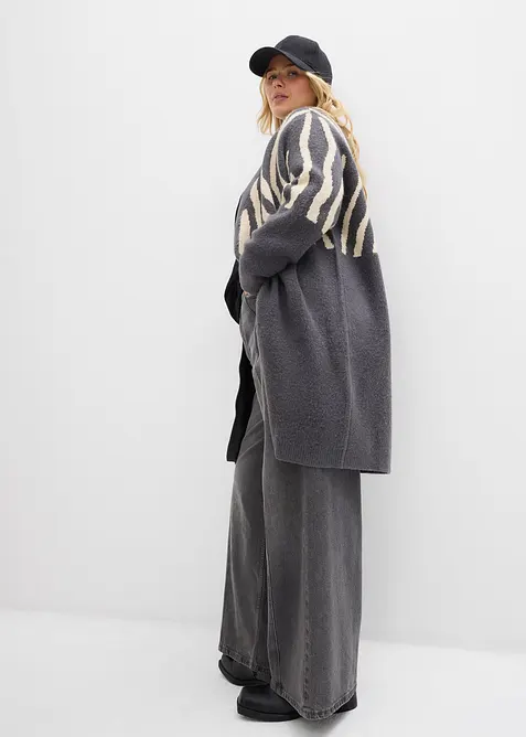 Gilet long en maille à imprimé zèbre, bonprix