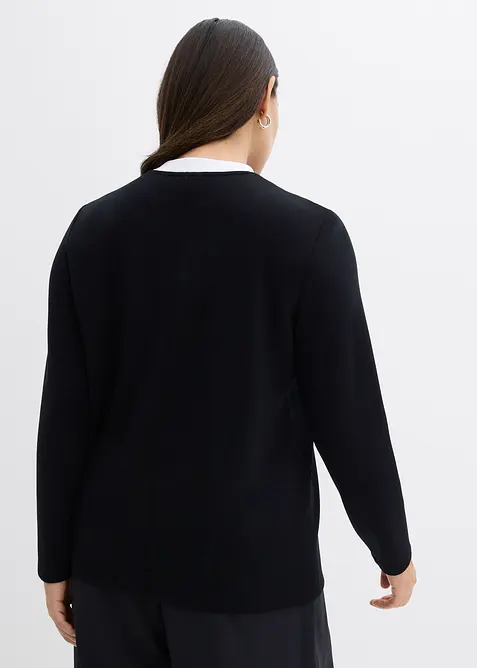 T-shirt manches longues en viscose mélangée, col cheminée contrastant, bonprix