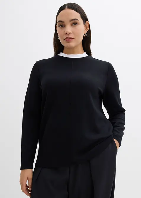 T-shirt manches longues en viscose mélangée, col cheminée contrastant, bonprix