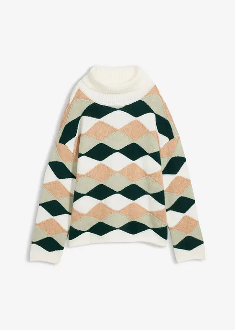 Pull col roul&eacute; &agrave; motif graphique, bonprix