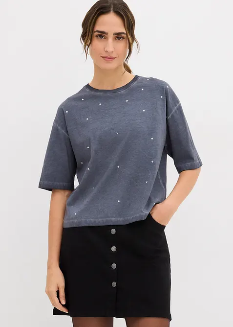T-shirt 100% coton à strass, bonprix