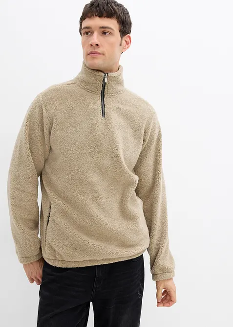 Pull en polaire peluche avec col zipp&eacute;, bonprix