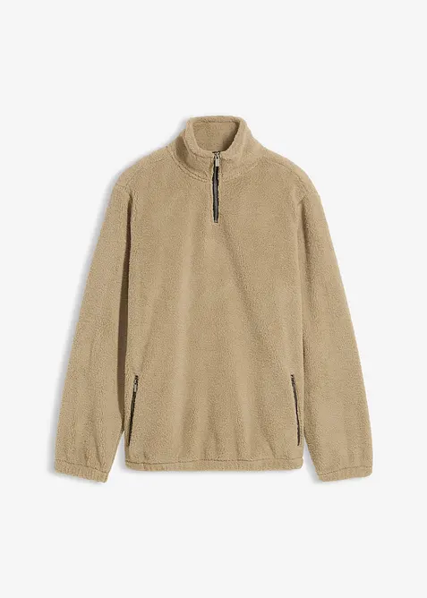 Pull en polaire peluche avec col zipp&eacute;, bonprix