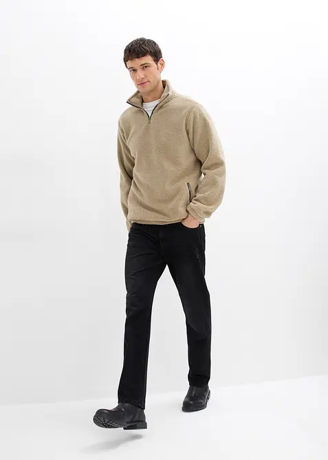 Pull en polaire peluche avec col zipp&eacute;, bonprix