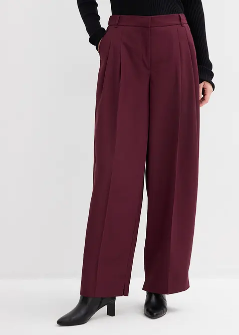 Pantalon à pinces, taille élastiquée et fente, bonprix