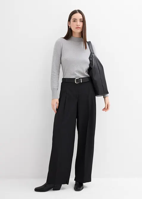 Pantalon à pinces, taille élastiquée et fente, bonprix