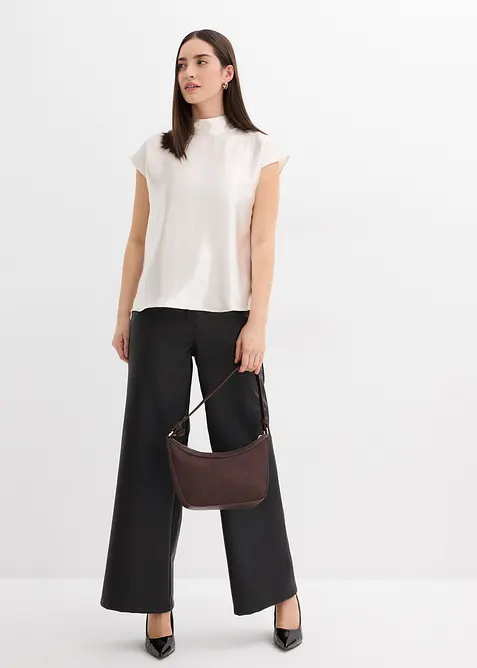 Blouse sans manches en satin, col légèrement montant, bonprix