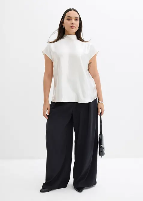 Blouse sans manches en satin, col légèrement montant, bonprix