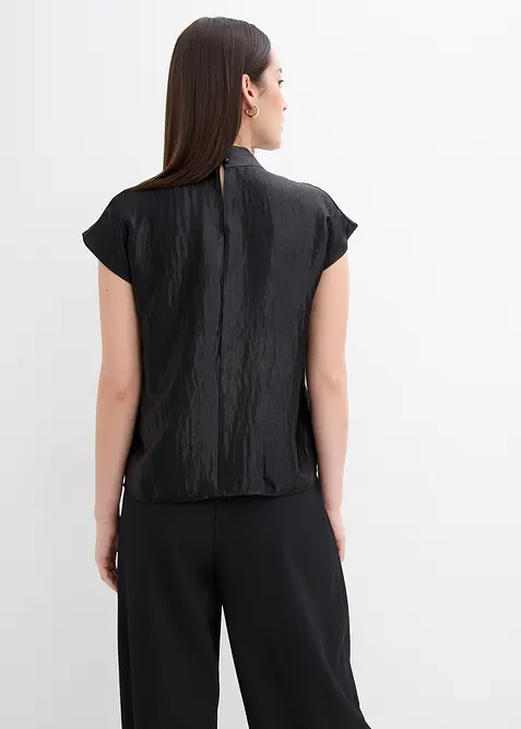 Blouse sans manches en satin, col légèrement montant, bonprix