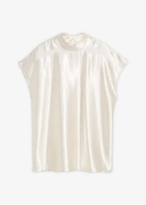 Blouse sans manches en satin, col légèrement montant, bonprix