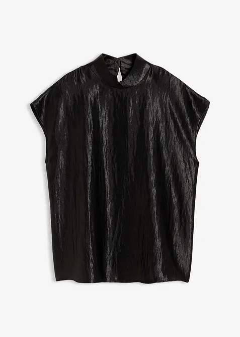 Blouse sans manches en satin, col légèrement montant, bonprix