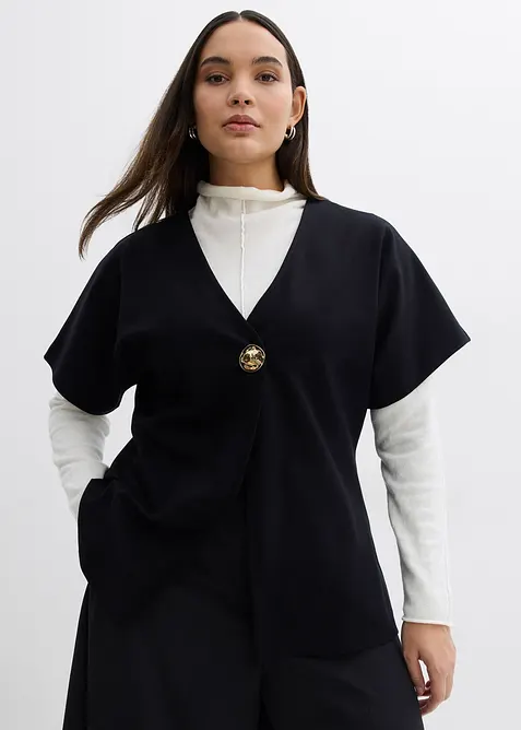 Gilet confortable en Punto di Roma avec bouton décoratif, bonprix