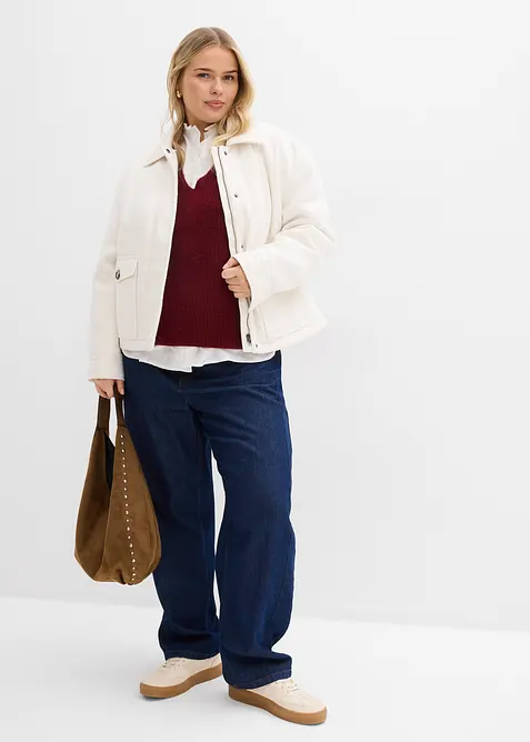 Pull en maille avec col V, bonprix