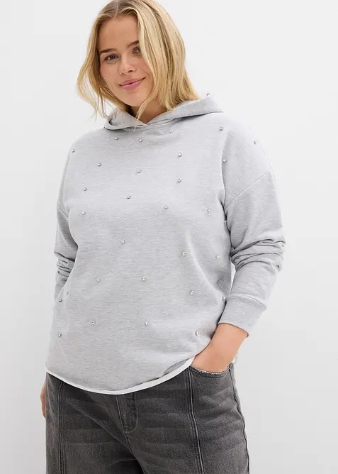Sweat oversize à capuche et strass, bonprix