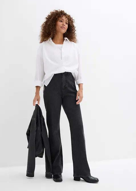 Jean droit loose, taille haute élastiquée avec strass, bonprix