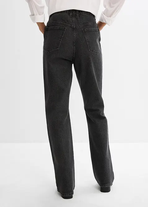 Jean droit loose, taille haute élastiquée avec strass, bonprix