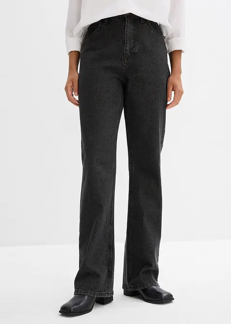 Jean droit loose, taille haute élastiquée avec strass, bonprix