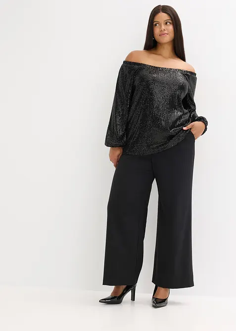 T-shirt oversize à sequins encolure Bardot, bonprix