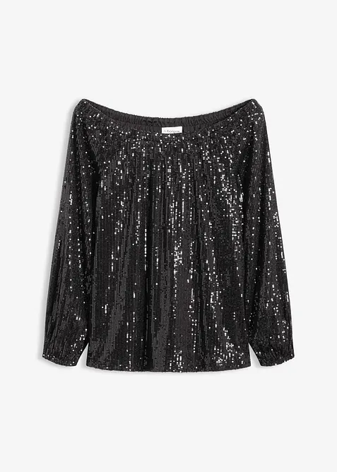 T-shirt oversize à sequins encolure Bardot, bonprix