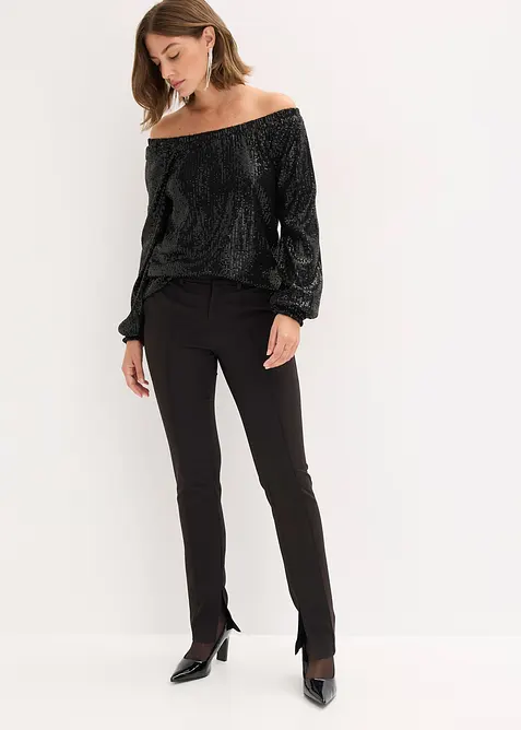 T-shirt oversize à sequins encolure Bardot, bonprix