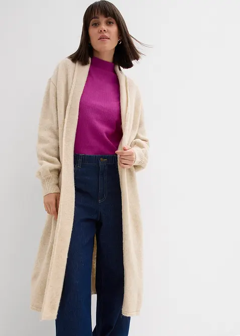 Gilet long en maille poilue, bonprix