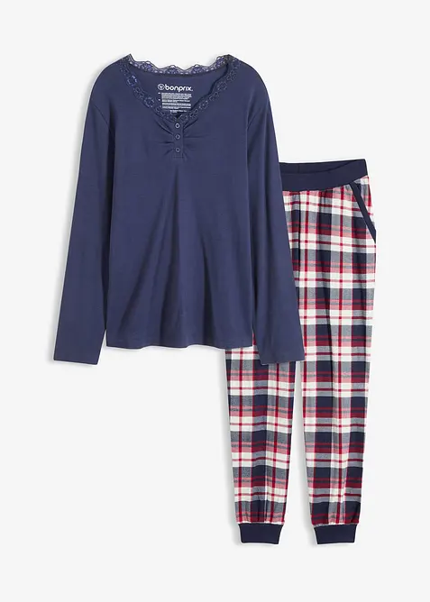 Pyjama avec haut côtelé à encolure boutonnée, bonprix