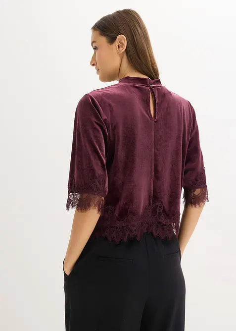 T-shirt en velours et dentelle, bonprix