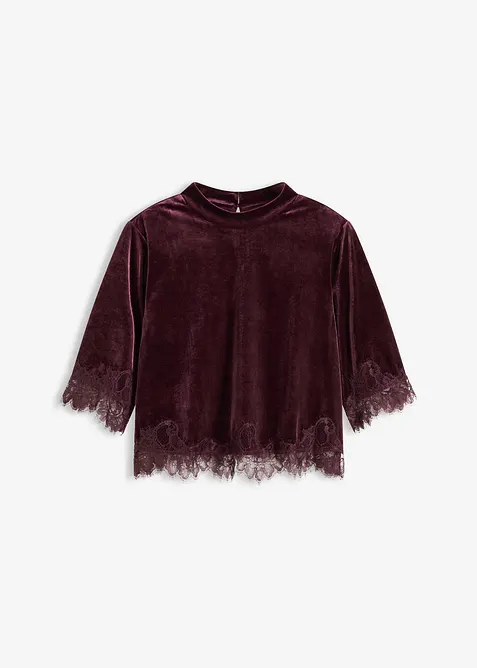 T-shirt en velours et dentelle, bonprix