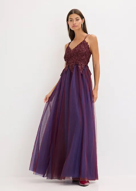 Robe longue en tulle délicat avec dentelle, bonprix