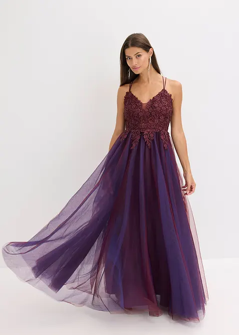 Robe longue en tulle délicat avec dentelle, bonprix