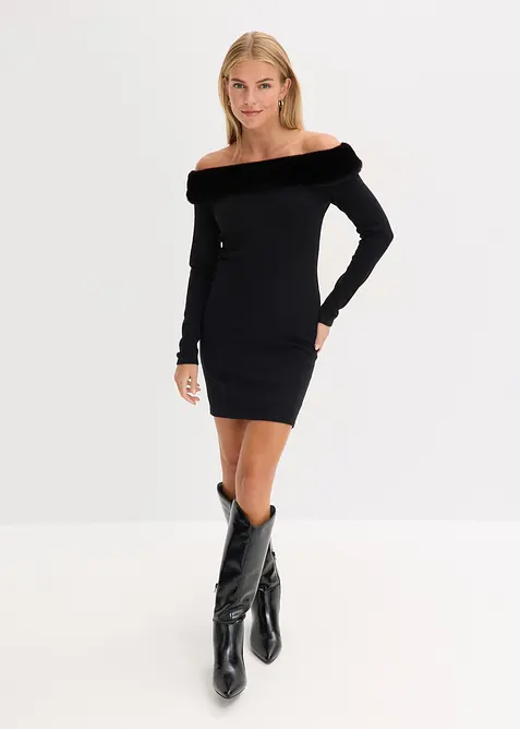 Robe en maille avec empiècement peluche, bonprix