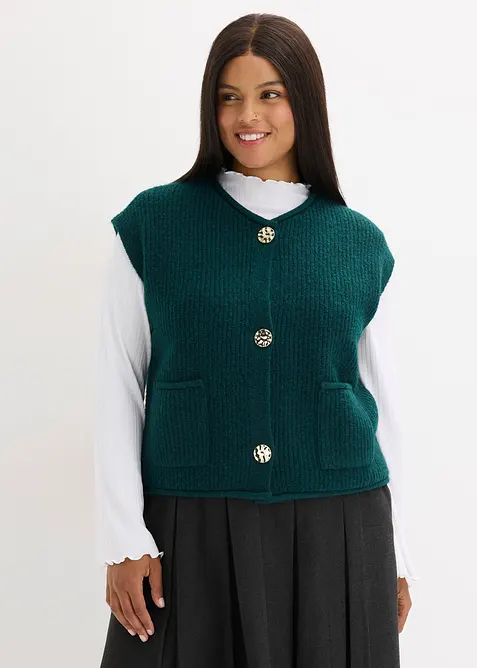 Gilet sans manches en maille à boutons décoratifs, bonprix