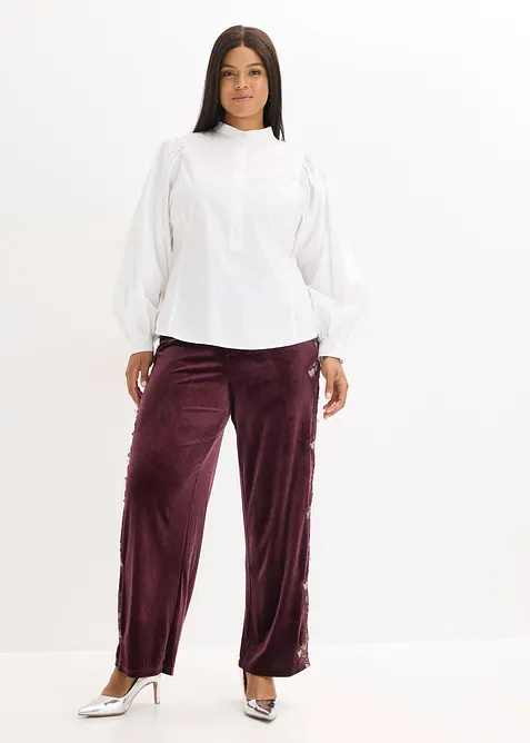 Pantalon large en velours doux avec empiècement dentelle, bonprix