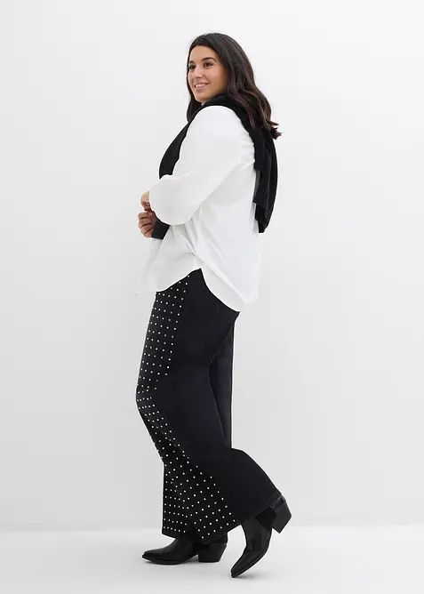 Jean droit loose avec application de strass, taille mi-haute, bonprix