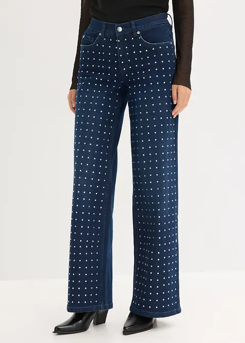 Jean large taille mi-haute avec application de strass, bonprix