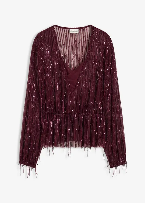 Blouse à sequins et franges, bonprix