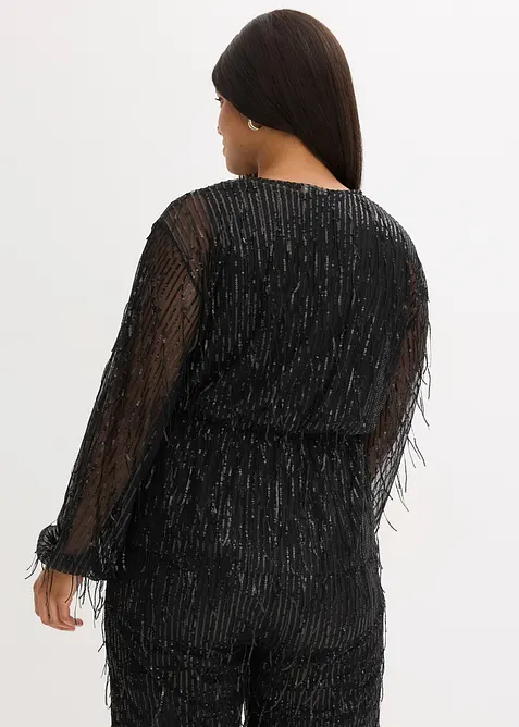 Blouse à sequins et franges, bonprix