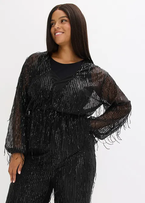 Blouse à sequins et franges, bonprix