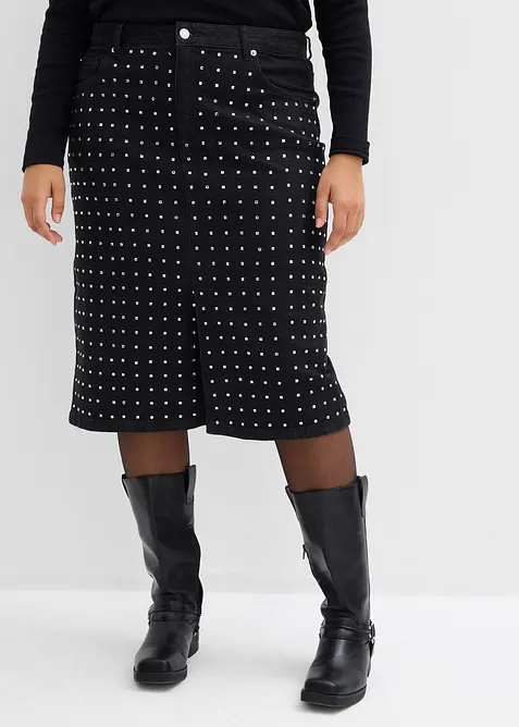 Jupe en jean avec strass, bonprix