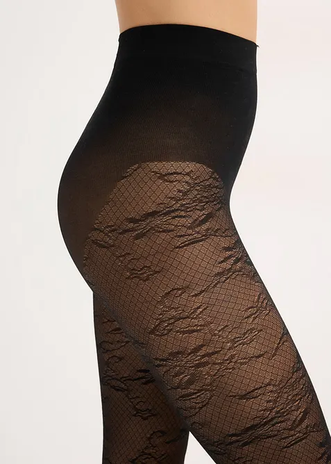 Collant voile résille à motif floral, bonprix