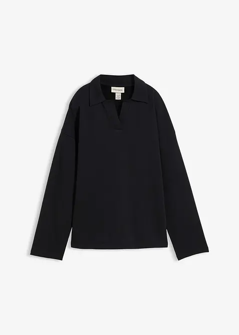 Sweat en coton avec col polo en maille, bonprix