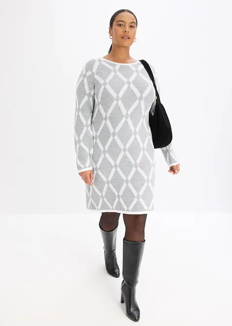 Robe en maille poilue avec motif en losange, bonprix
