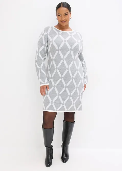 Robe en maille poilue avec motif en losange, bonprix