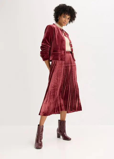 Jupe plissée en velours doux, bonprix